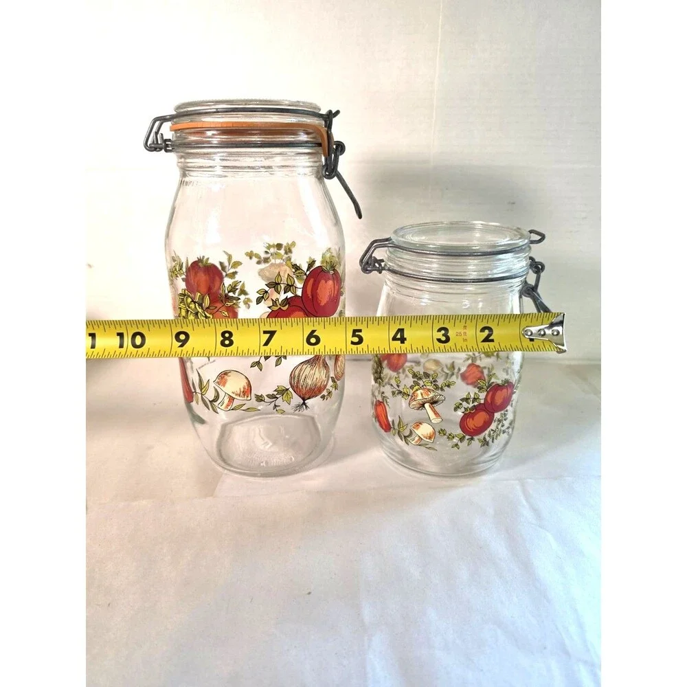 Vintage 2 Glass Canisters France Mushroom Spice Of Life 2 liter & 1 Liter Arc